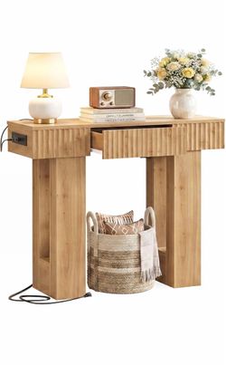 Unikito 39" Console Table with Storage Drawer and Outlets,