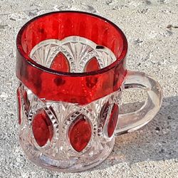EAPG Victorian ruby stained pressed glass small child's mug.   Approx. 3" H x 2"D.  