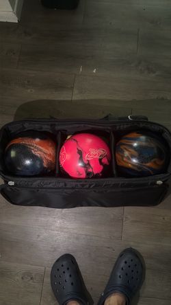 Large Black Duffel Bag with Orange Accent With 3x Bowling balls