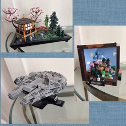 3 LEGO Sets (Built) Tranquil Garden, Minecraft, Millennium Falcon