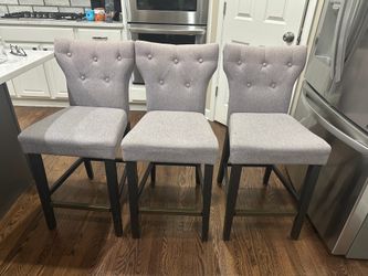 3 grey frabric counter  chairs