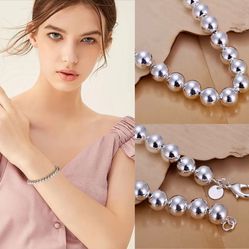 8” Long Genuine High Shine 925 Sterling Silver 6MM Ball Bead Chain Bracelet