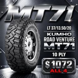 LT 37//13.50//20  KUMHO ROAD VENTURE MT71 10PLY $1072 All 4
