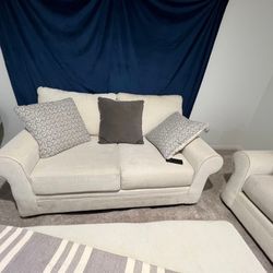 3 Piece Beige/ White Couches With Ottoman 