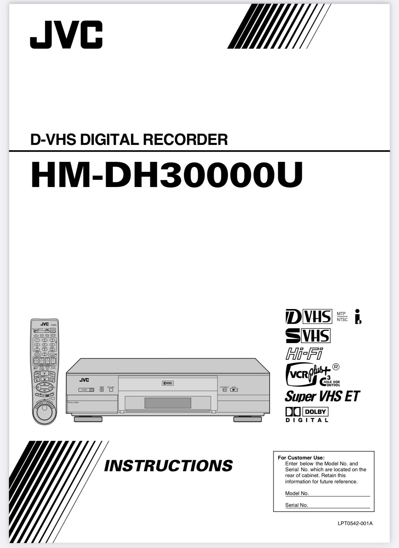 JVC HM-DH3000U DTHEATER DVHS VHS HDTV Remote LP20465
