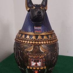 God Duamutef ~ Son of Egyptian God Horus  Ceramic Canopic Jar ~ Hand Painted Replica,10" Tall.