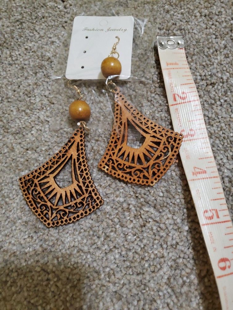 New 3D Laser Wood Print Tear Drop Earrings