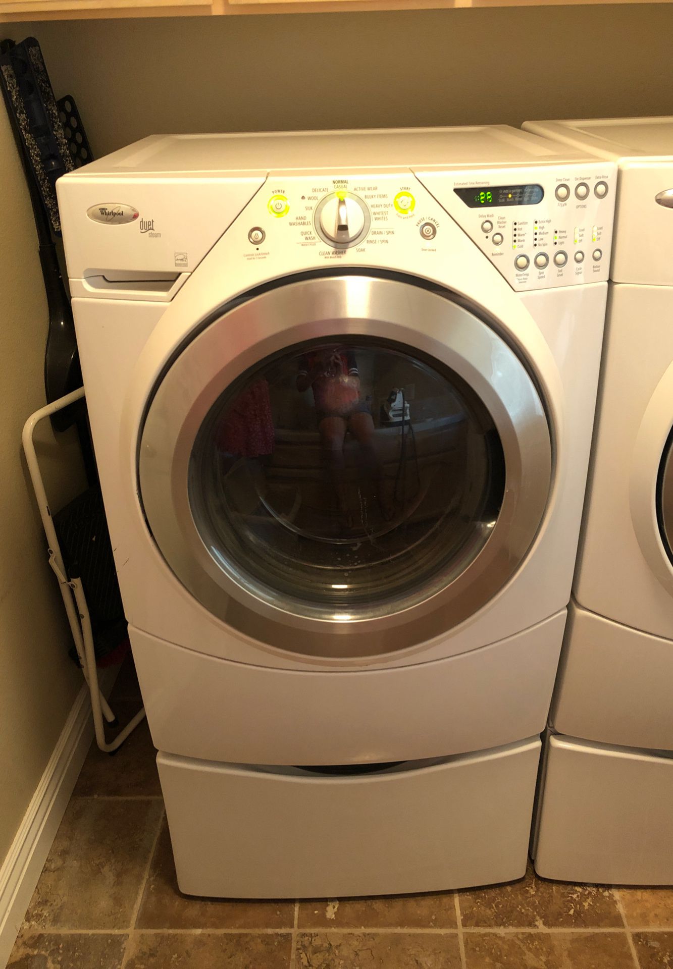 Whirlpool Duet Steam Front-Loading Electric Washer & Dryer With Storage Pedestals