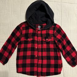Red Plaid Shirt With Hoodie 2t