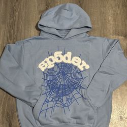 Baby blue rhinestone Sp5der hoodie