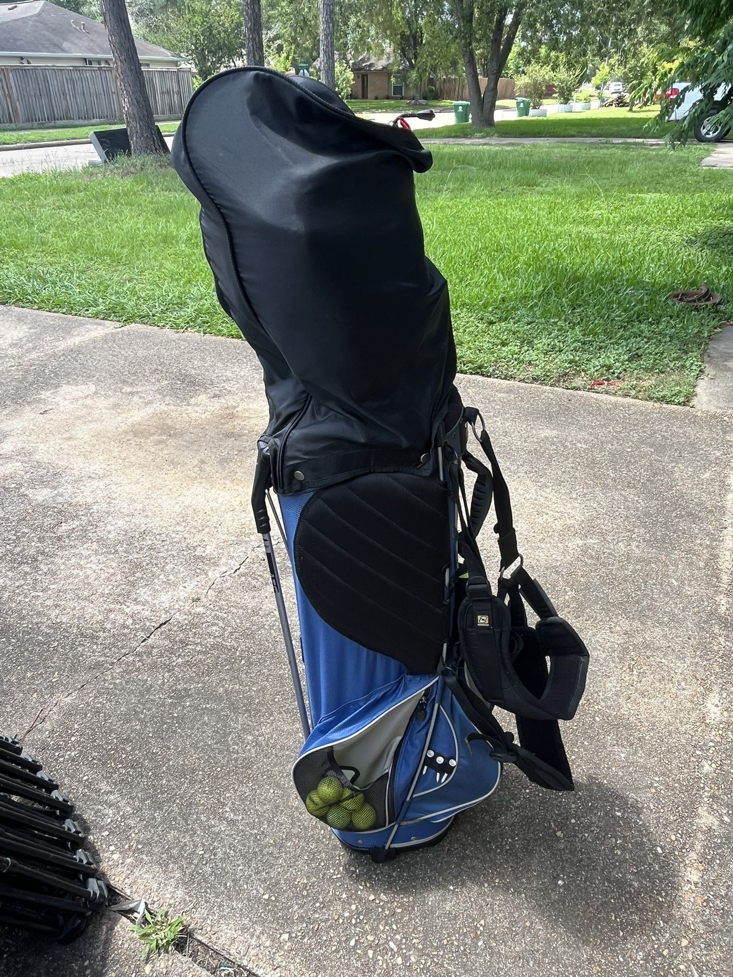 OGIO Ozone Golf Stand Bag 8-Way Dual Shoulder Straps 6 Pockets - Blue & Gray & GOLF CLUBS