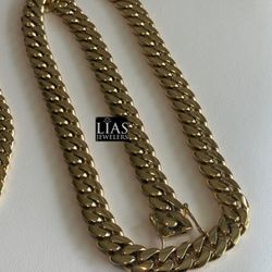 New 18k Yellow Gold Filled Cuban Link Chain And Bracelet 