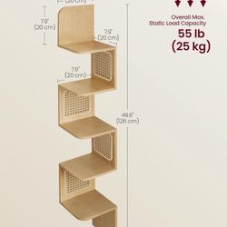 VASAGLE 5-Tier Corner Shelf Wall Mounted PVC Rattan Boho Style - Oak Beige