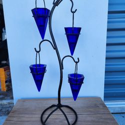 Cobalt And Rod Iron Candle Holder 