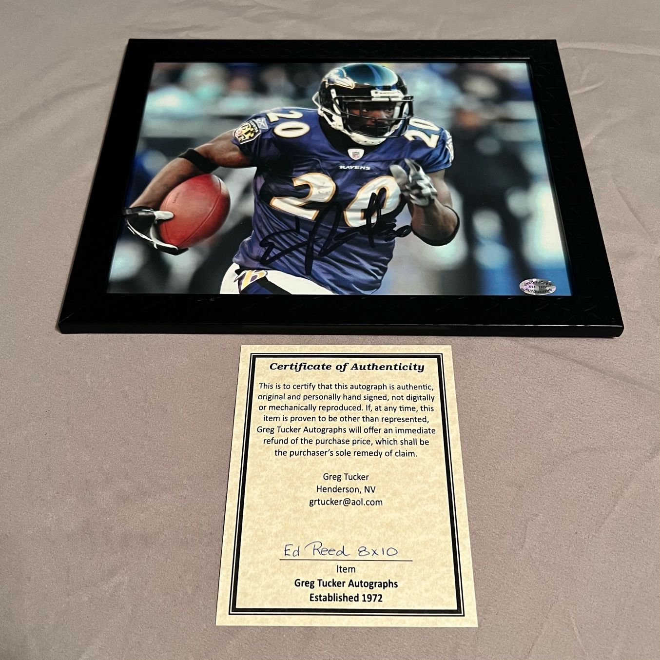 NFL Baltimore Ravens Ed Reed Authentic Autographed 10x8 Framed Photo