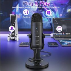ZEALSOUND USB MICROPHONE CONDENSER COMPUTER PC MIC PLUG&PLAY GAMING PODCAST MUTE W/ LIGHTNING ADAPTER FOR PHONES