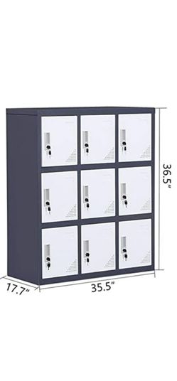 Storage Lockers Nine Drawers  for  Garage, Office, Gym, Shool, Lockable Brown-White, Metal,  New Seal Box