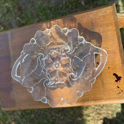 Indiana Glass Wild Rose clear handled cake plate or serving dish