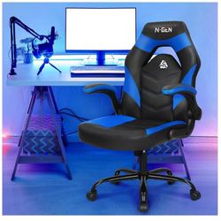 N-GEN Video Gaming Chair Ergonomic Computer Desk Office Chair with Lumbar Support Adjustable Height Swivel Wheels Flip-Up Arms PU Leather Home and Off