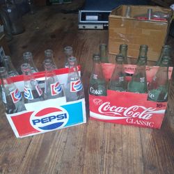 Vintage Pepsi And Coca Cola Bottles With Cartons