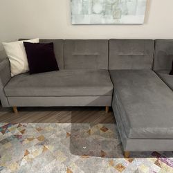 Gray Chenille Reversible/Sleeper Couch 