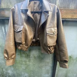 Cute Cropped Brown Pleather Jacket