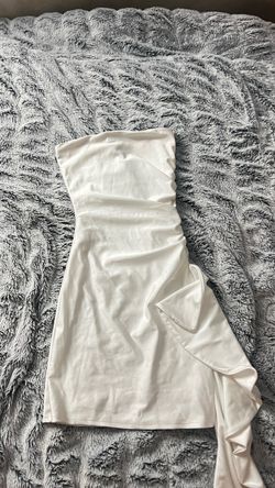 White Strapless Mini Dress with Ruffle