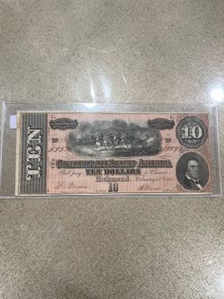 $10 Confederate States America 1864 Old Currency Civil War Era