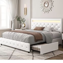 Move-out Sale!!! Queen White Bed Frame(Mattress additional)