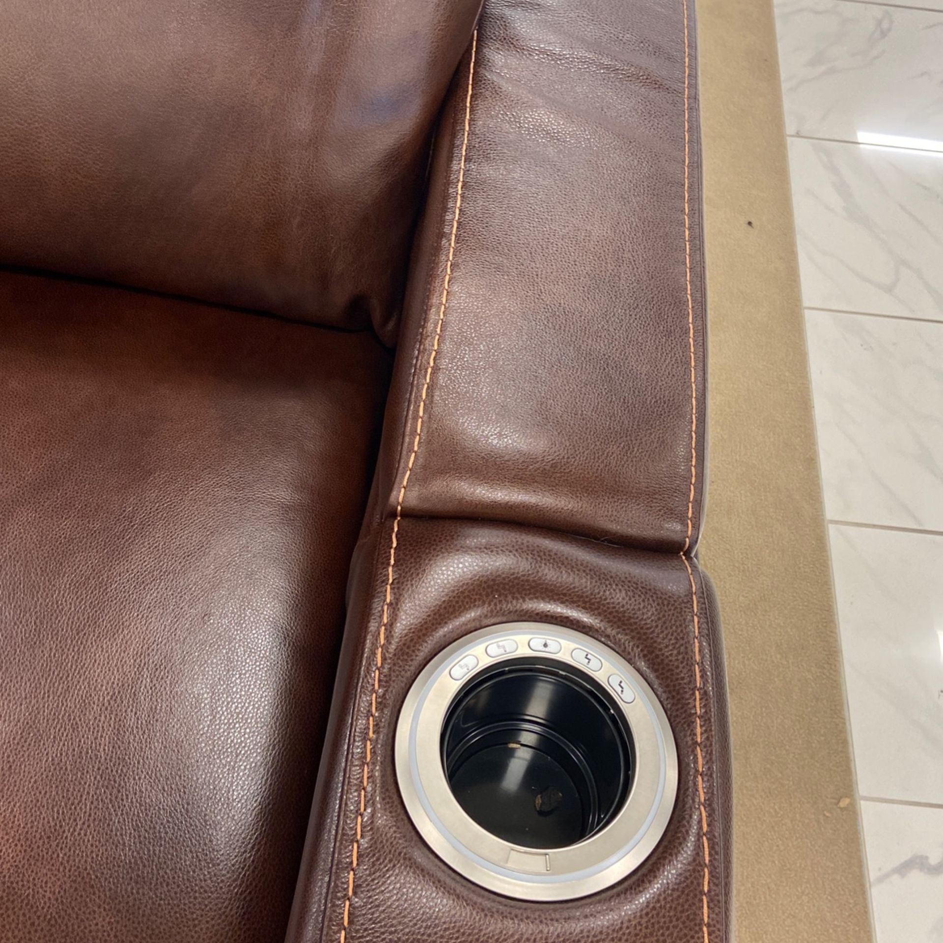 Leather Power 3 Recliner With Cup Holders Browm