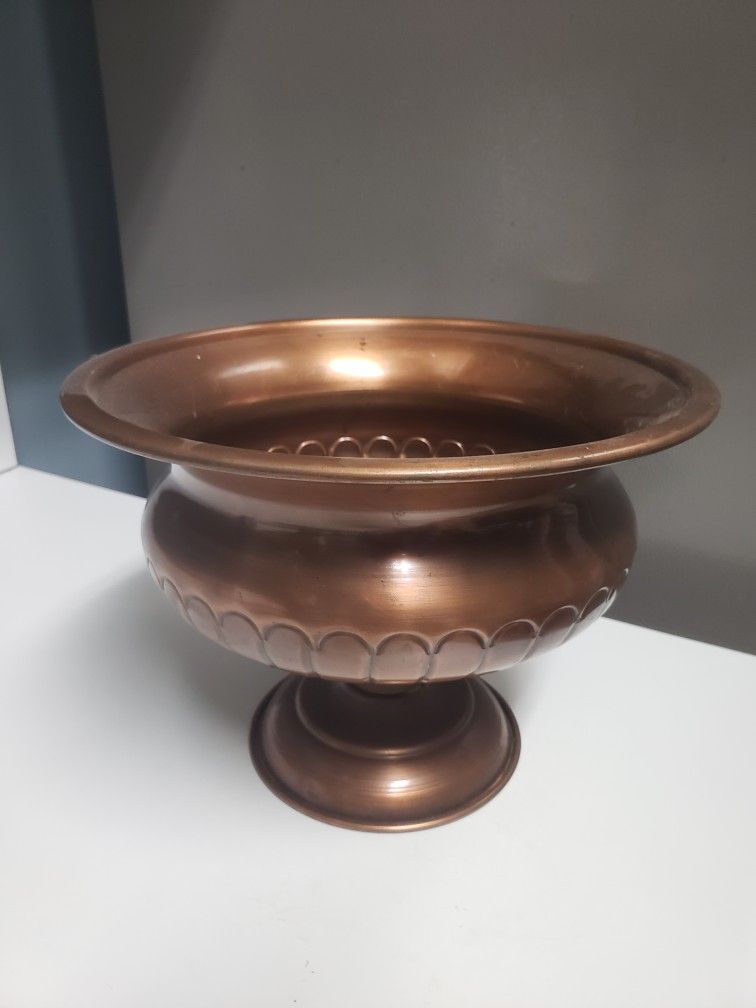 9.5" Copper Color Metal Footed Urn Vase Planter
