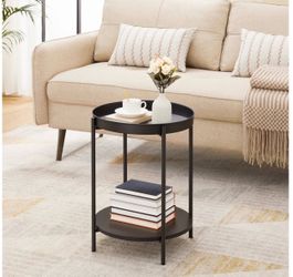 VASAGLE End Side Table 2-Tier Sofa Table w/ Removeable Tray - Black