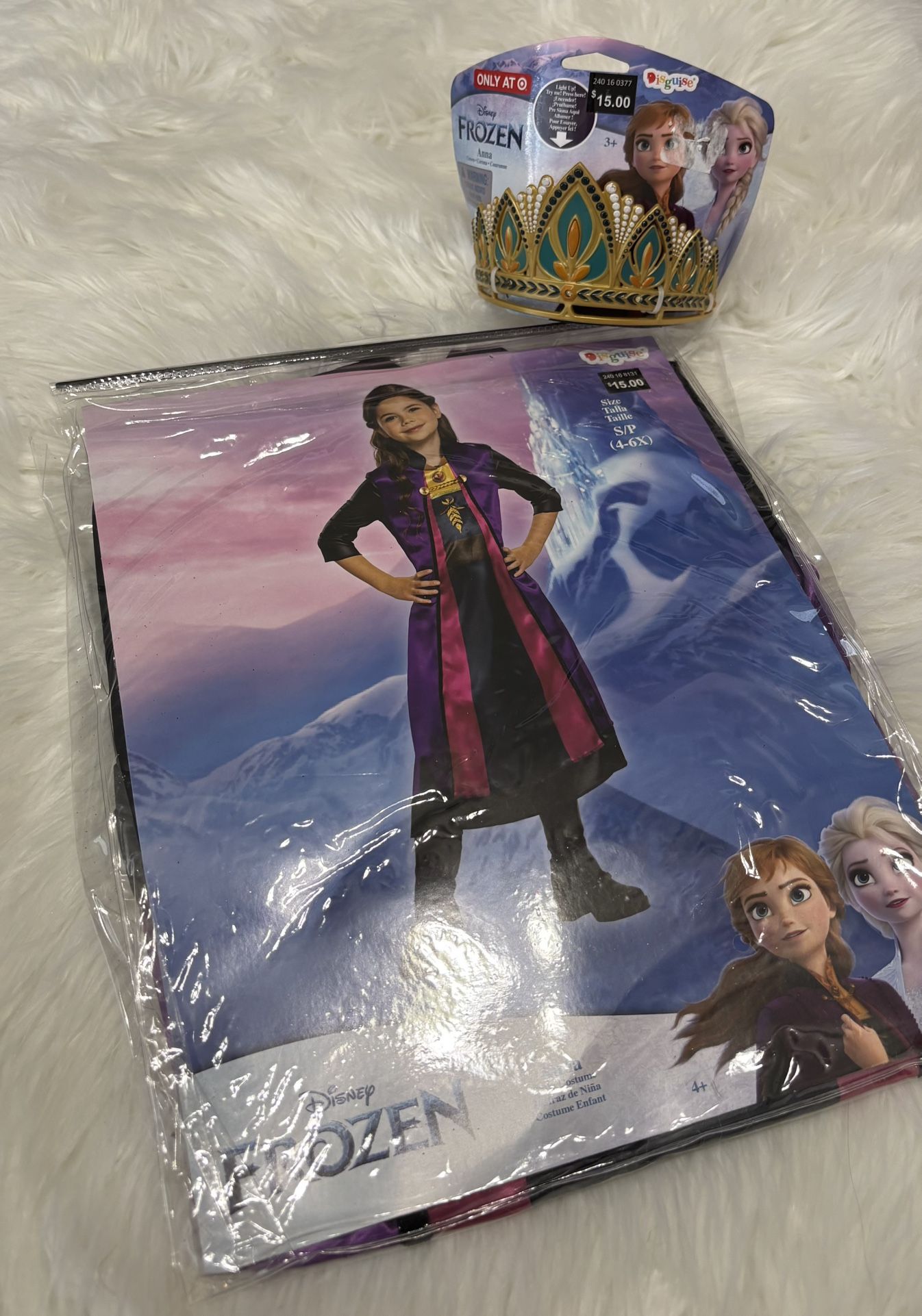 New! Disney Frozen Anna Costume w/ Light Up Crown *4-6x
