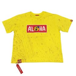 MOJIS HAWAII ALOHA T SHIRT MENS XL YELLOW DISTRESSED HONOLULU COTTON TEE