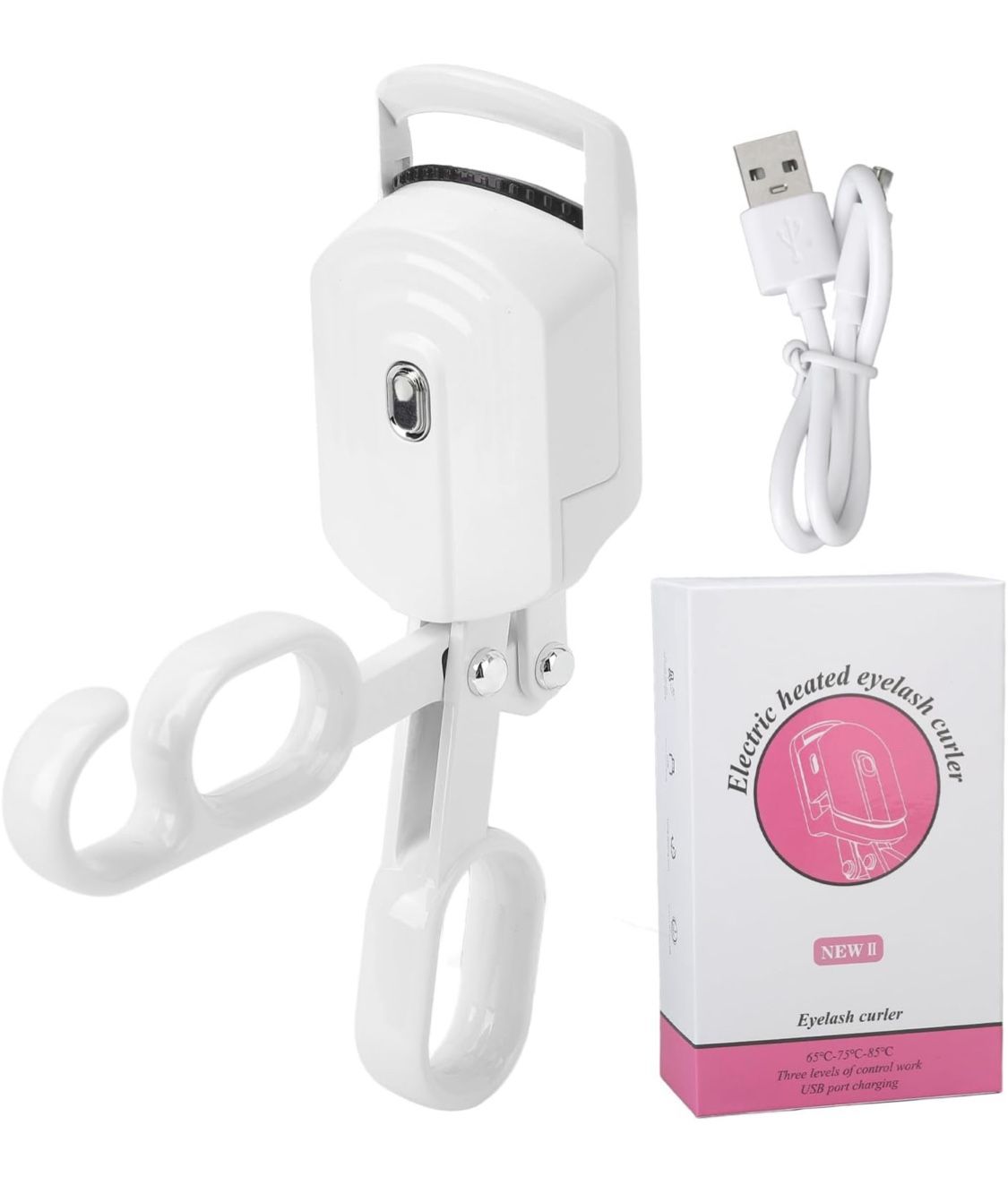 Jonlaki Rechargeable Heated Lash Curler, 3 Levels Temperature Long Lasting Electric Lash Curler, Eye Beauty Makeup Tools For Women (White)