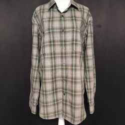 Men's Green And Blue Plaid Long Sleeved Button Down Shirt By Banana Republic (Size L)