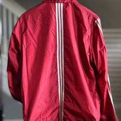 90s Vintage Red Windbreaker Track Sport Training Jacket soft shell 3 stripes XL