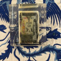 The Shrinking Dollar in Lucite Holder for Office or Desk Square Paperweight 1963