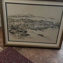Framed sketch of San Francisco Bay.