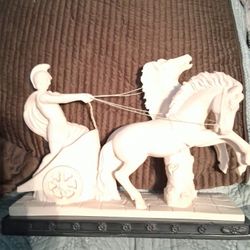 Vintage A. Santini Roman Chariot Gladiator Horses Sculpture Statue Italian

