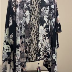 Mixit Black Lace Floral Kimono - One Size - Boho Sheer Duster