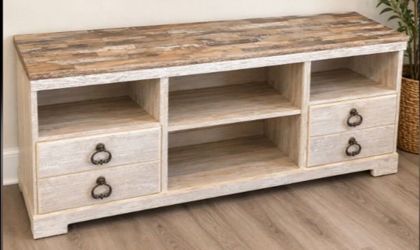 Beautiful Rustic Coastal Wood Console Table with Storage— $225