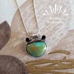 Sterling Silver 925 Necklace Turquoise Green Stone