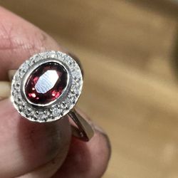 Unique Oval cut (lG)Ruby and Diamond Engagement Ring in 14k white gold 