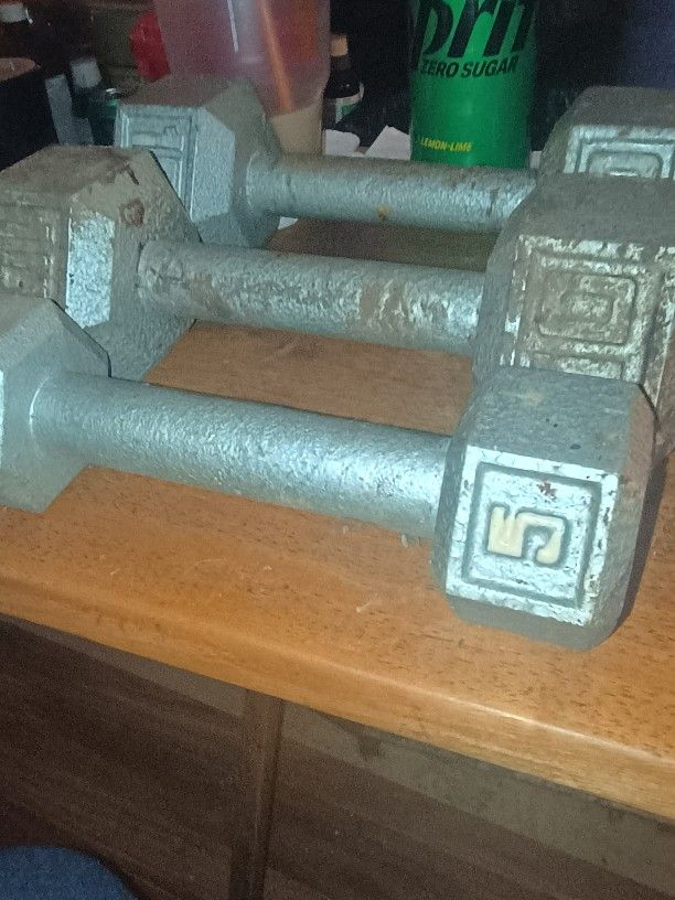 Metal Weights 2 Of Them Are 10 LBS 1 Is 5 LBS