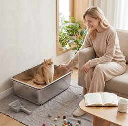 Cat litter box, Stainless Steel Sifting 23.6"" x 15.7"" x 7.9"" XL ,  NEW