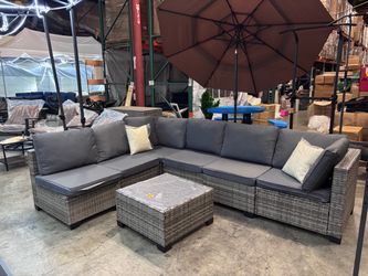 New 7 Pieces Wicker Outdoor Patio Furniture set Sectional Sofa Set ottoman table