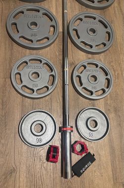 IVANKO’s  Olympic Weight Plates  (45s, 35s, 25s & 10s) In New Condition; Plus Titan 6ft Bar. Total: 270 lbs.