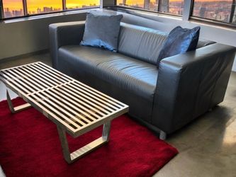 Comfy top grain leather sofa + retro styling coffee table!!