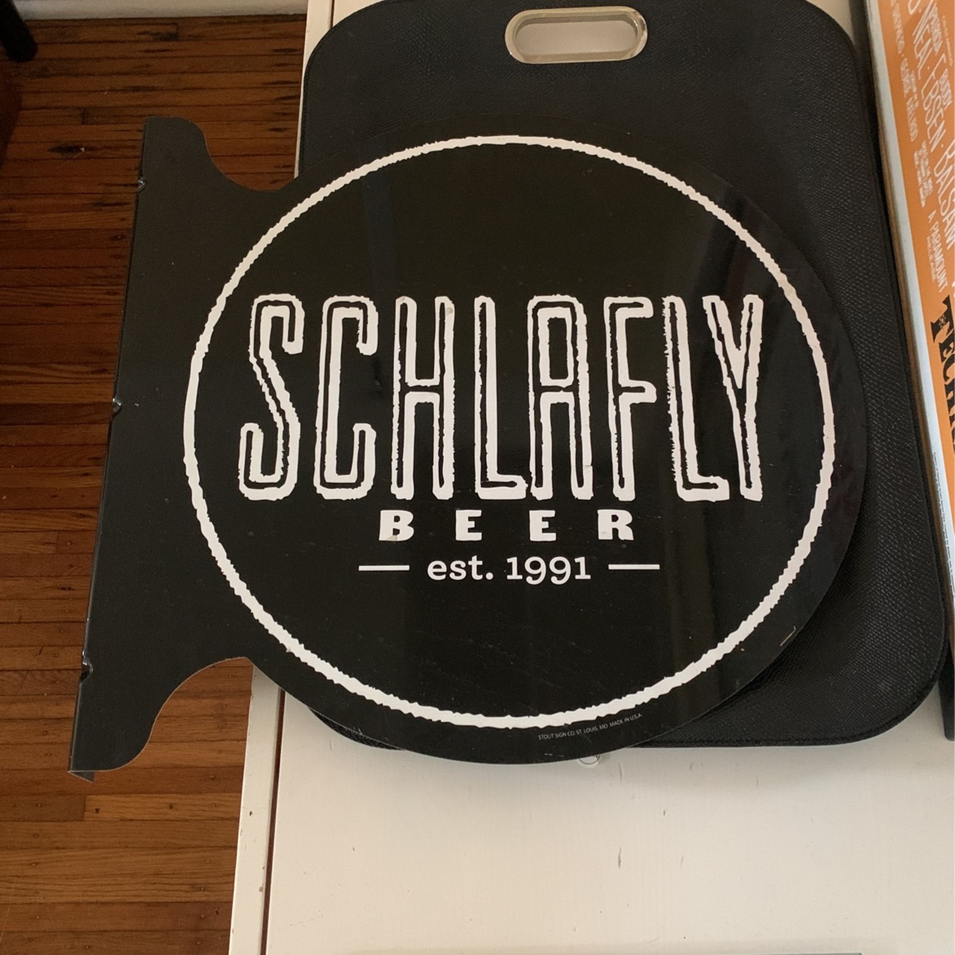 SCHLAFLY BEER EST 1991 SIGN BLACK WHITE BLOCK LETTERS ViNTAGE RETRO DESIGN FLANGE METAL TOUND BAR HOME DECOR